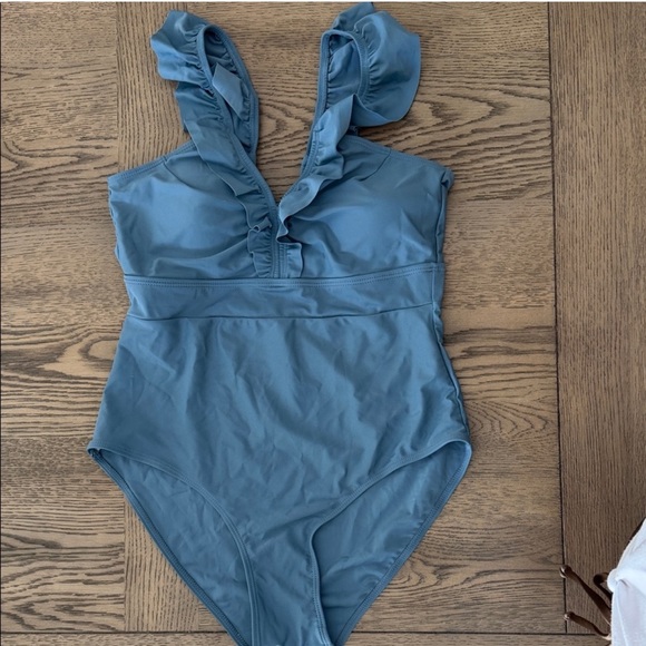 Pink Lily Blue Ruffle One Piece Swimsuit - Picture 6 of 6